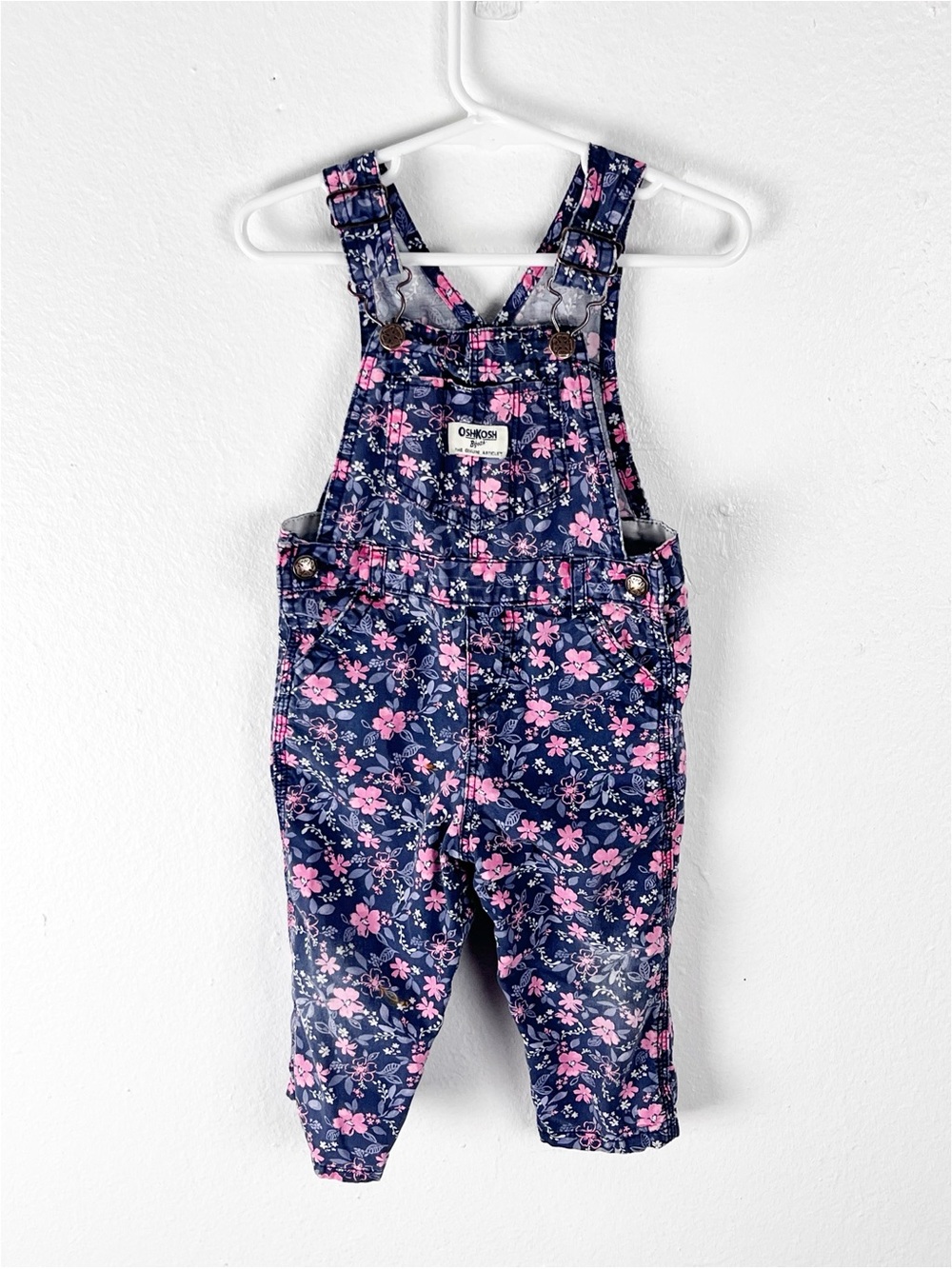 OSHKOSH B’GOSH Girls Floral Snap Button Legs Overalls Size 18 Months